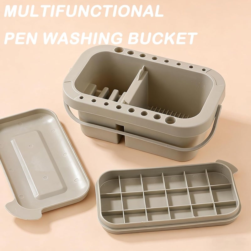ZHQZZPH with Lid - 3-in-1 Organizer Includes Paint Palette & Water Cup, Portable Brush Storage & Cleaner Set for Acrylic/Oil Painting - Image 4